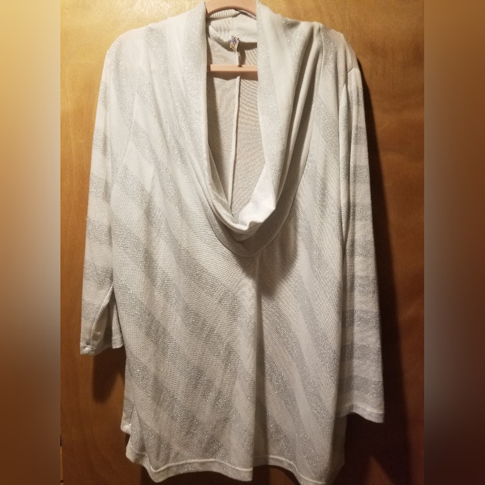 White and silver, cowl neck